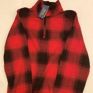 Polo Ralph Lauren Tartan Plaid Cotton Estate Rib Half Zip Pullover Sweater.